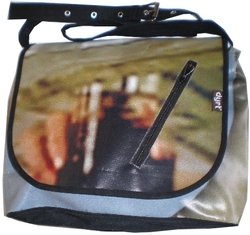 DYRT - Recycled Billboard Bags: DYRT Satchel - Green with hand