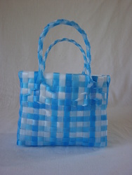 Recycled Packing Strap Bags: Blue and White (small)